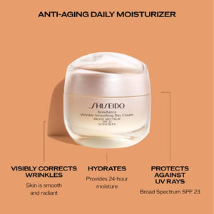 Shiseido Benefiance Wrinkle Smoothing Day Cream - 50 mL - Broad-Spectrum SPF 23 Anti-Aging Moisturizer - Visibly Corrects Wrinkles & Intensely Hydrates - Non-Comedogenic